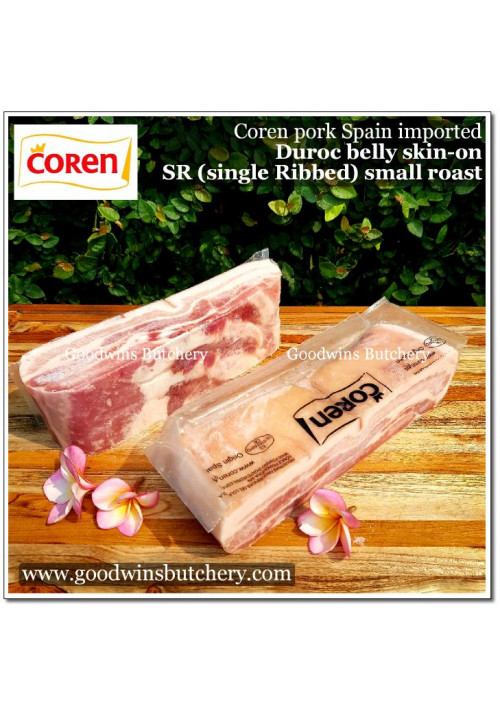Pork belly samcan SKIN ON Coren DUROC SELECTA Spain fed with chestnut SR (soft Single Rib) frozen SMALL ROAST 1kg (price/kg)